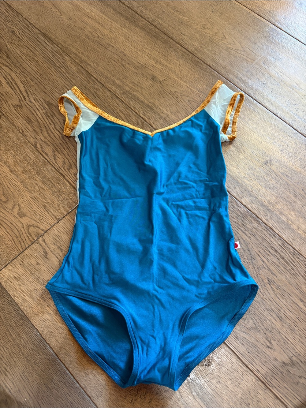 Yumiko Teal One-Piece Leotard with Gold Trim